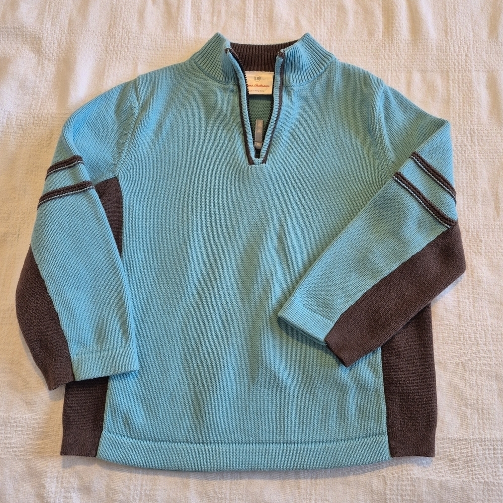Hanna Andersson boys size 110 or 5 teal & brown pullover sweater GUC